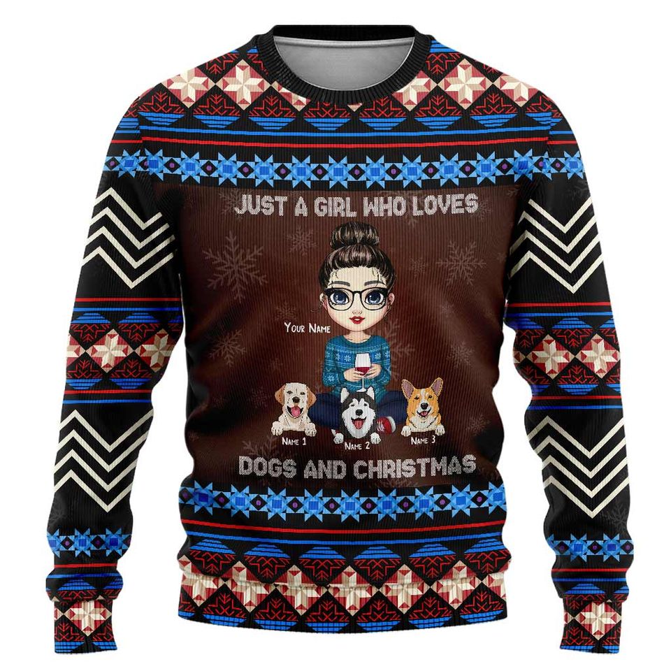 Just A Girl Who Loves Dogs And Christmas - Personalized Ugly Sweatshirt - Image 2