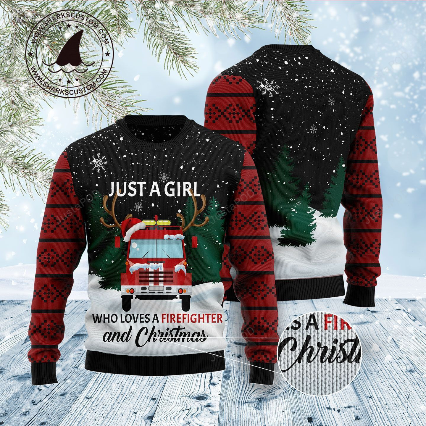 Just A Girl Who Loves Firefighter And Christmas Christmas Ugly Christmas Sweater Adult 3D Funny Matching for family