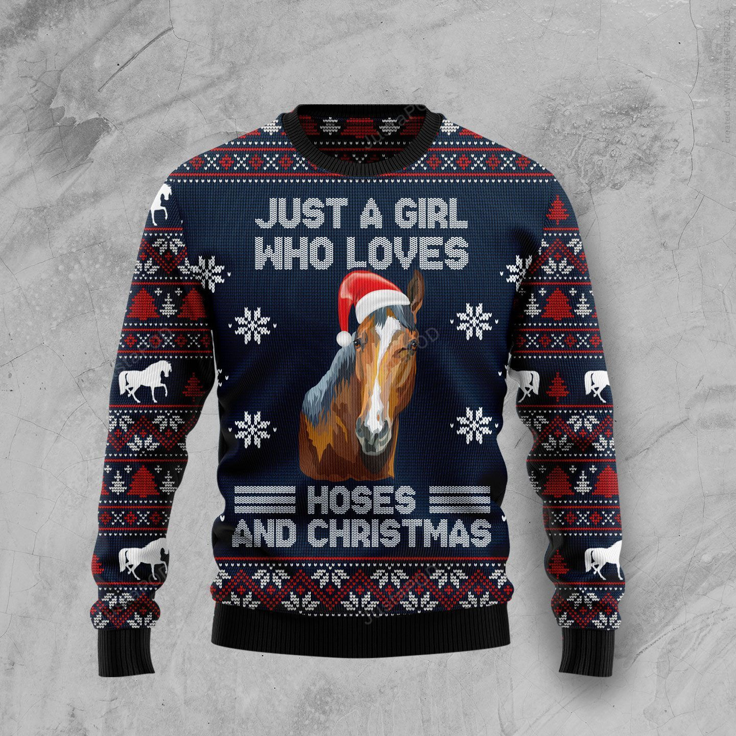 Just A Girl Who Loves Horse And Christmas Ugly Christmas Sweater Adult 3D Funny Matching for family