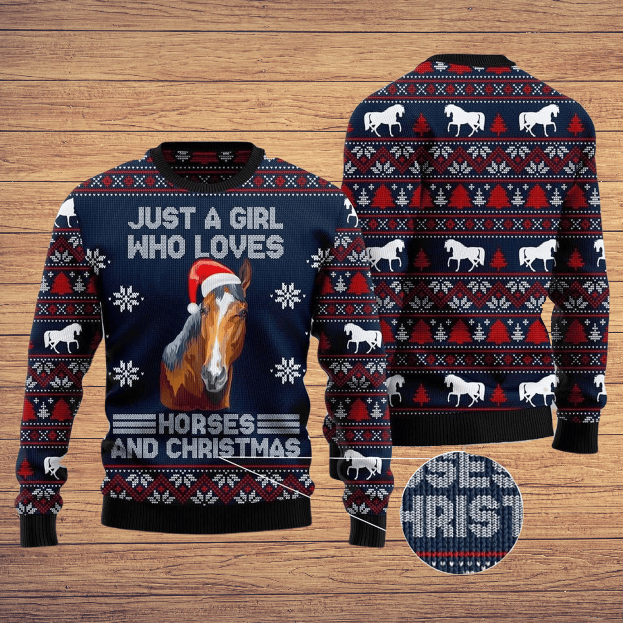 Just A Girl Who Loves Horse Ugly Christmas Sweater Adult 3D Funny Matching for family