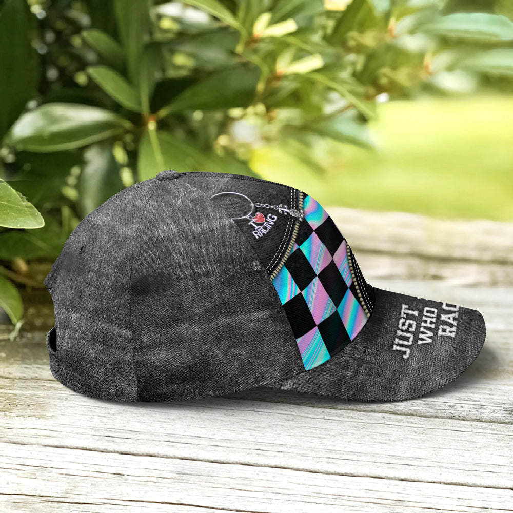 Just A Girl Who Loves Racing Black Jean Style Baseball Cap Trucker Hats Custom Hats Gifts For Men & Women