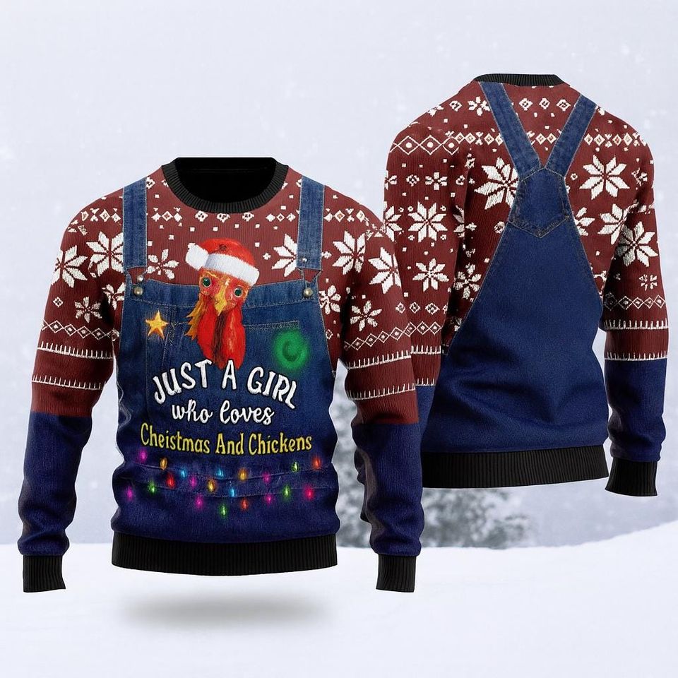 Just A Girl Who Loves Xmas and Chickens Sweater, Funny Holiday Sweater