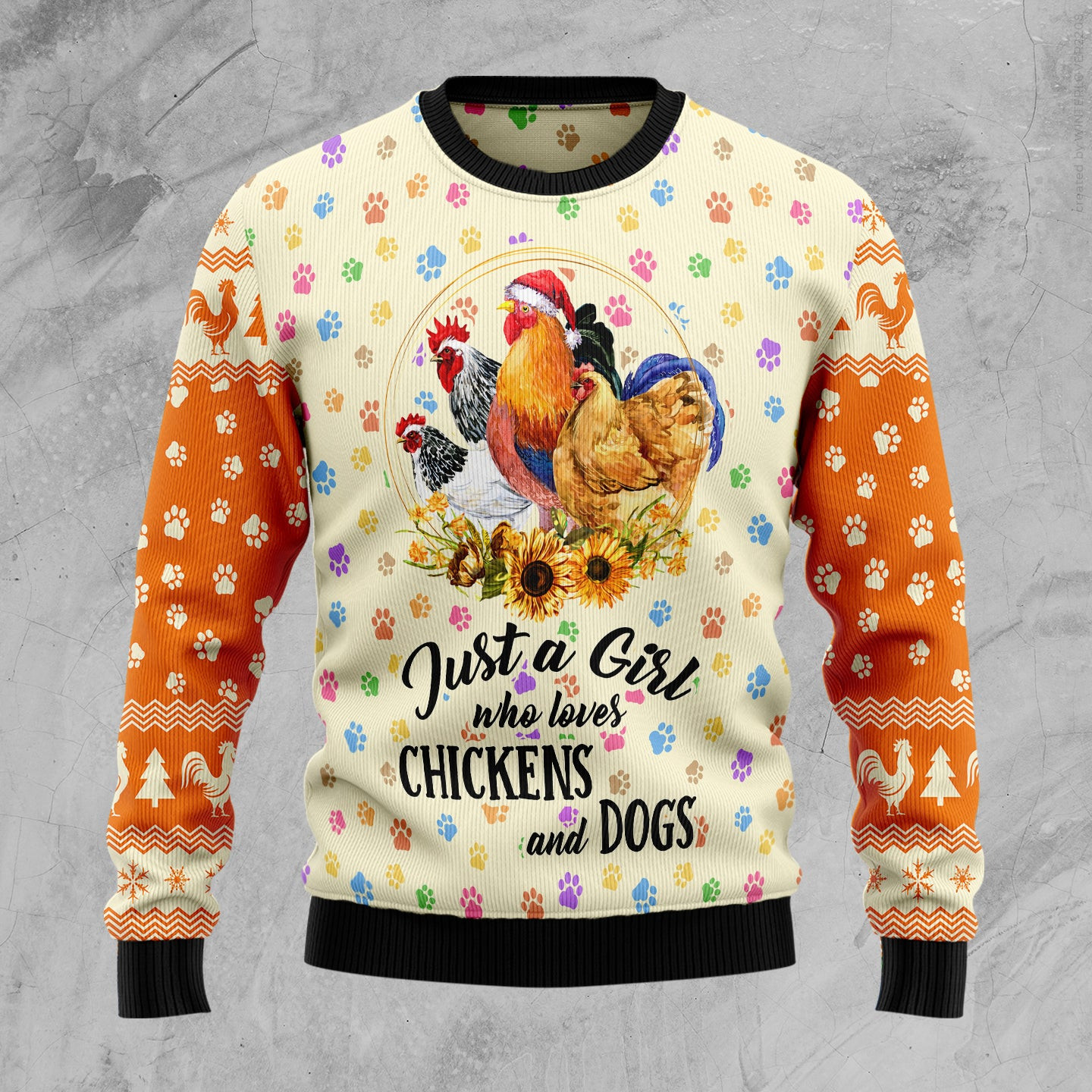 Just Girl Who Loves Chickens And Dogs Ugly Christmas Sweater