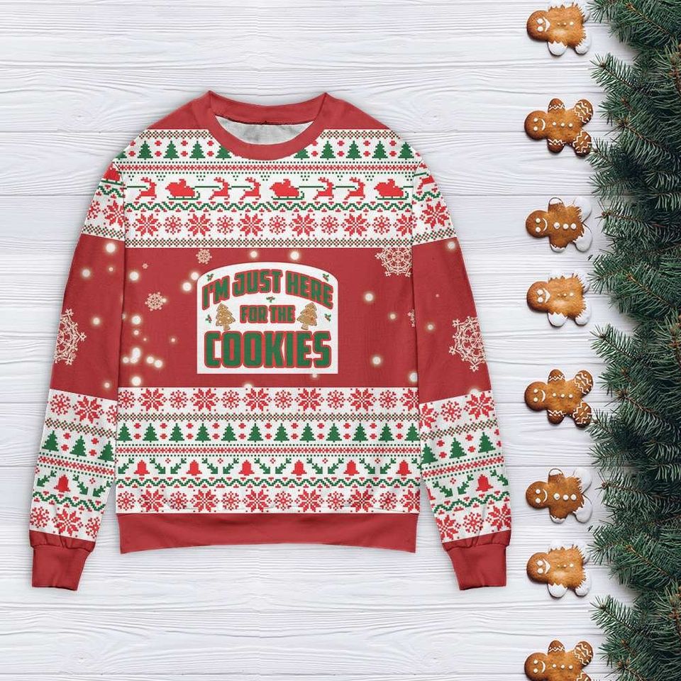 Just Here For The Cookies Christmas Ugly Sweater Gingerbread Sweatshirt - Image 3