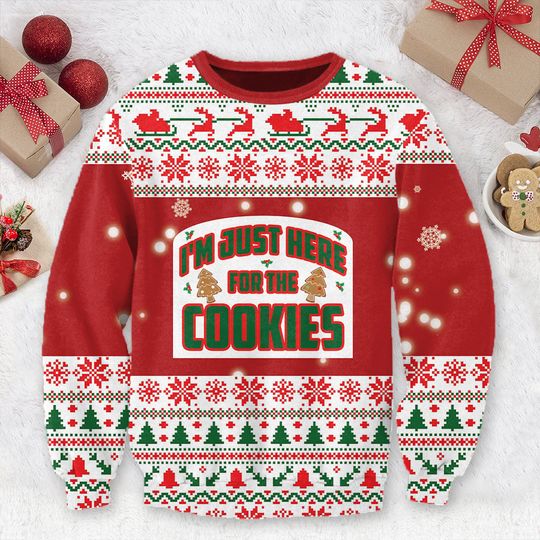 Just Here For The Cookies Christmas Ugly Sweater Gingerbread Sweatshirt - Image 17