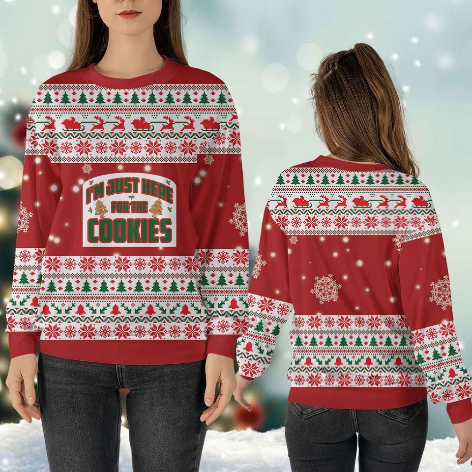 Just Here For The Cookies Christmas Ugly Sweater Gingerbread Sweatshirt - Image 6