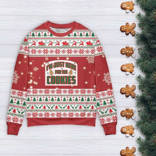 Just Here For The Cookies Christmas Ugly Sweater Gingerbread Sweatshirt - Image 13