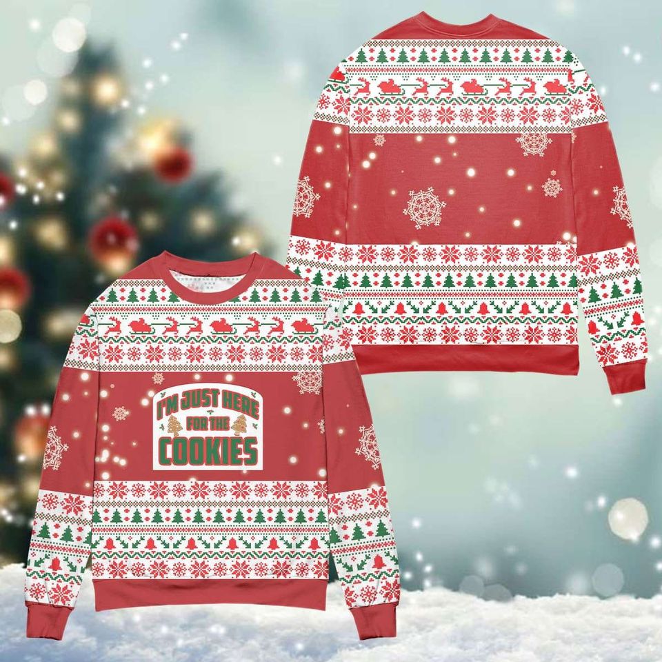 Just Here For The Cookies Christmas Ugly Sweater Gingerbread Sweatshirt - Image 2