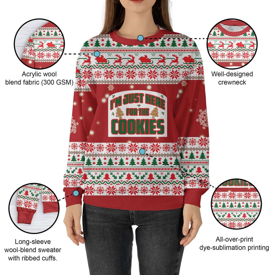 Just Here For The Cookies Christmas Ugly Sweater Gingerbread Sweatshirt - Image 5