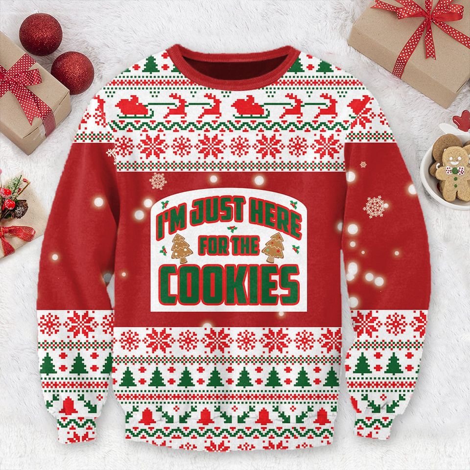 Just Here For The Cookies Christmas Ugly Sweater Gingerbread Sweatshirt - Image 7