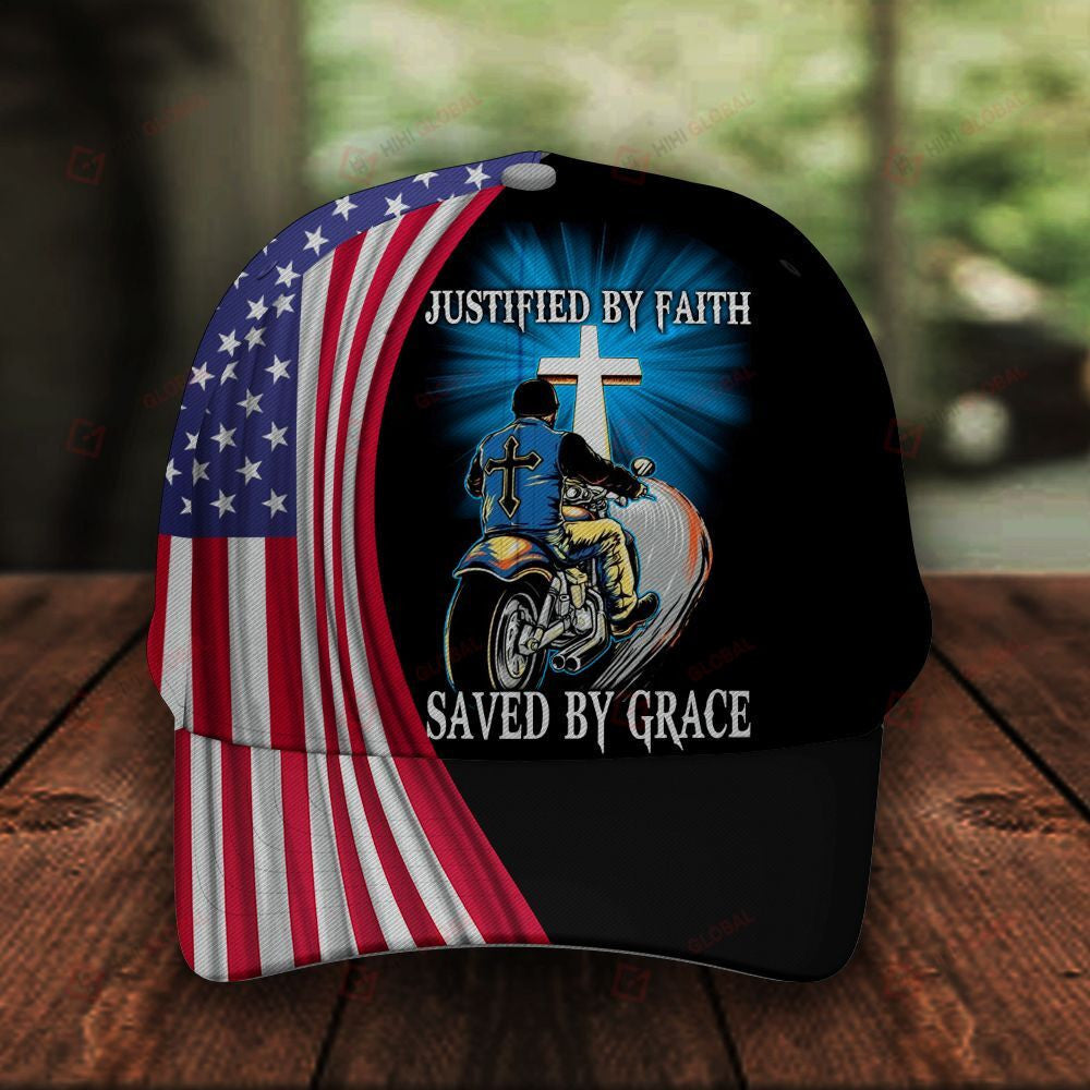 Justified by Faith Saved by Grace Christ God Classic 3d CapAll Over Printed Trucker Hats Custom Hats Gifts For Men & Women
