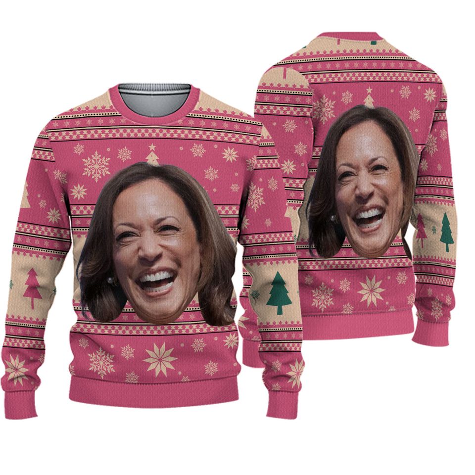 Kamala Harris 2024 Ugly Christmas Sweater, Funny Harris Face Xmas Gift,