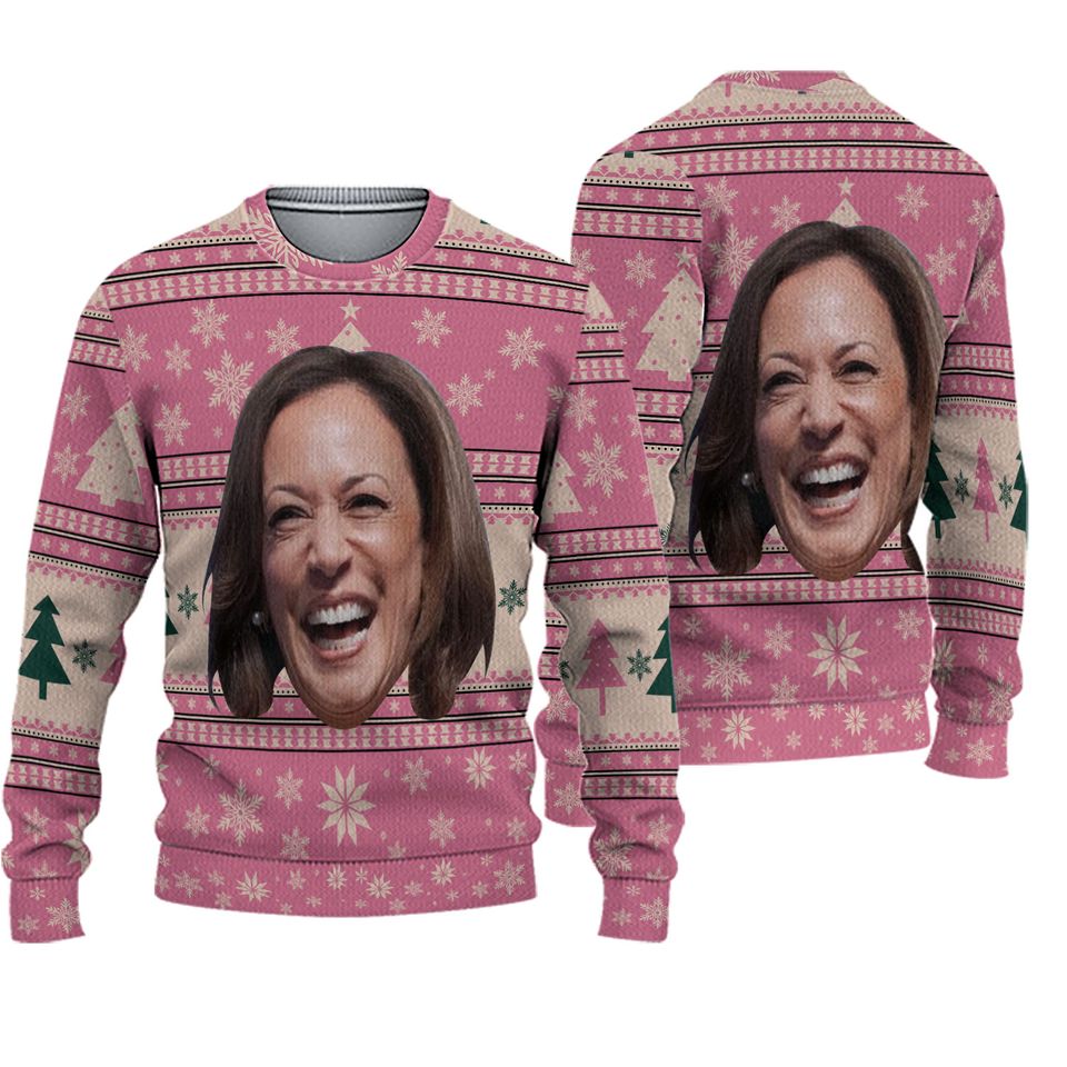 Kamala Harris 2024 Ugly Christmas Sweater, Funny Harris Face Xmas Gift,