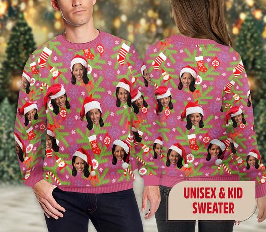 Kamala Harris Face Christmas Ugly Sweater, Santa Harris 2024 Ugly Xmas Sweatshirt - Image 9