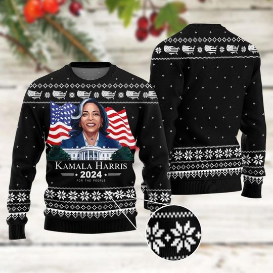 Kamala Harris For The People 2024 Christmas Ugly Sweater, Im With Her Sweater Gifts For Her, Harris Christmas Ugly Sweater - Image 5