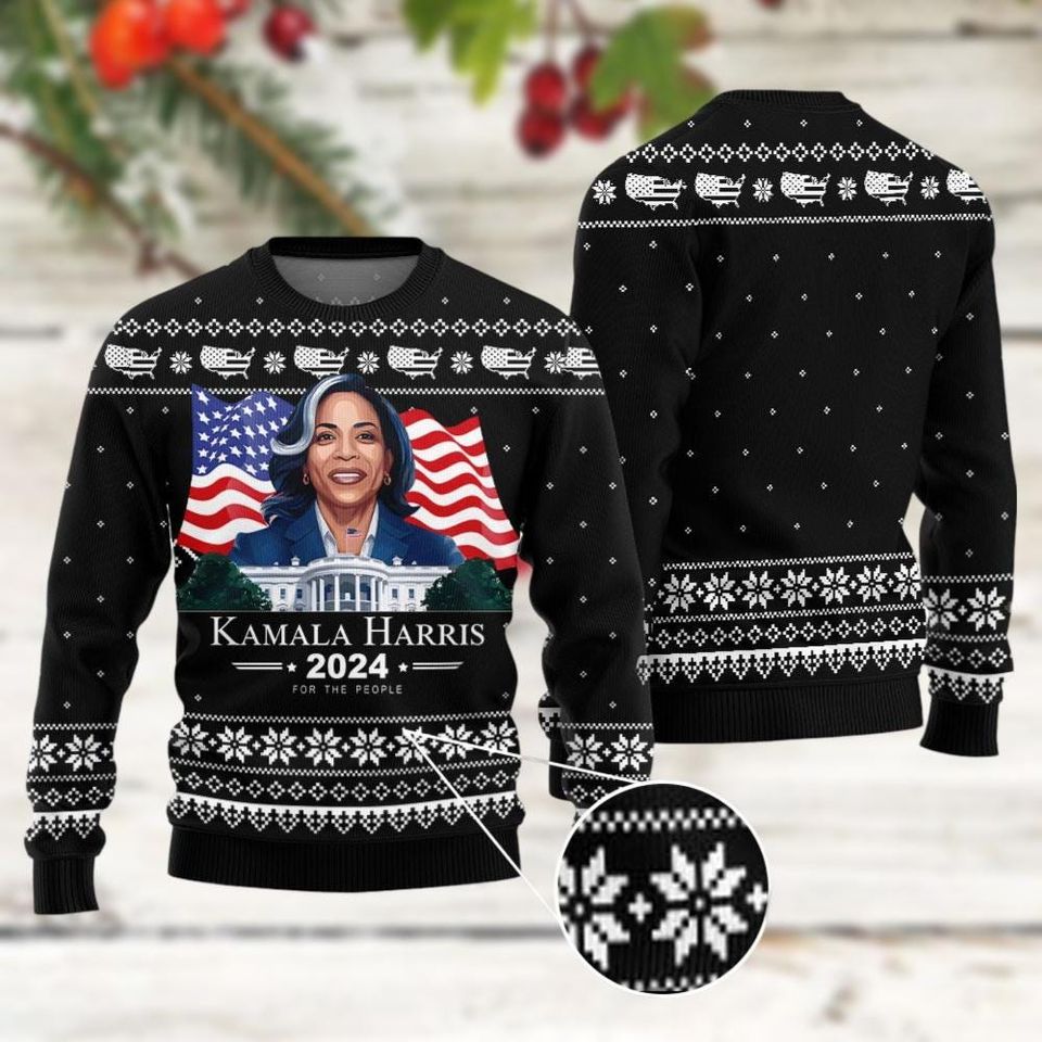 Kamala Harris For The People 2024 Christmas Ugly Sweater, Im With Her Sweater Gifts For Her, Harris Christmas Ugly Sweater