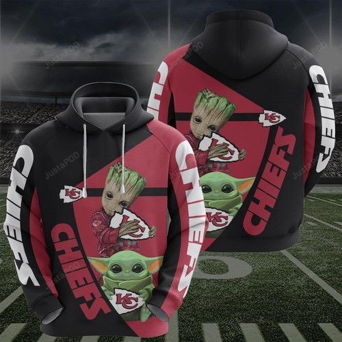 Kansas Chiefs Groot Baby Yoda 3D All Over Print Hoodie, Zip Hoodie