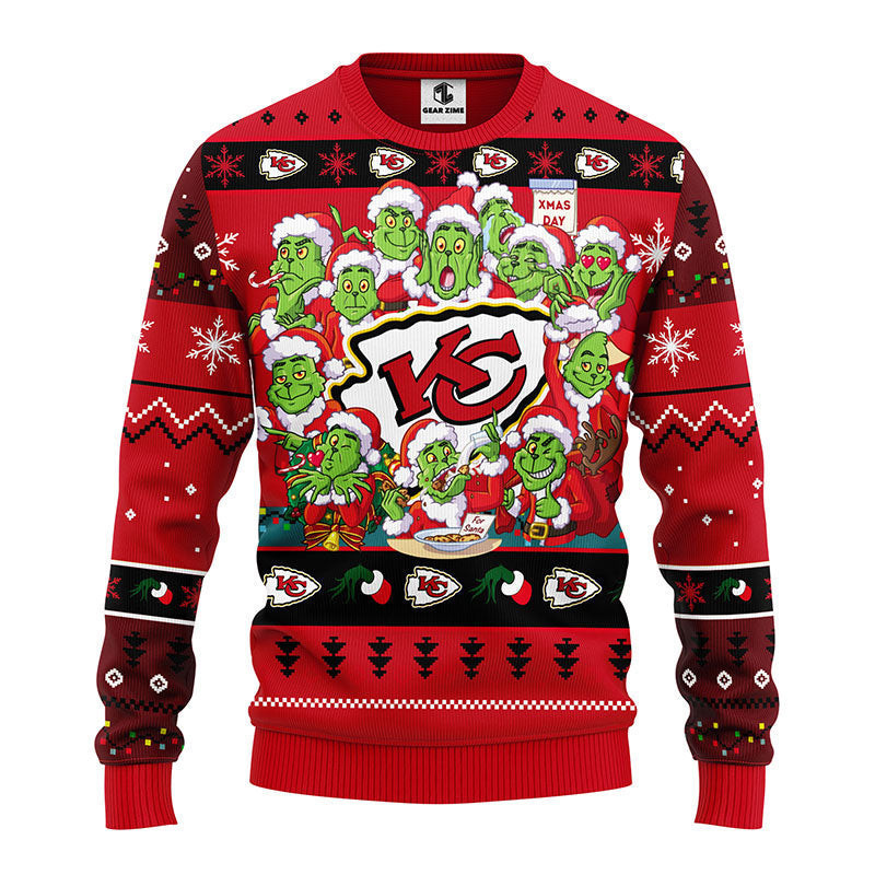 Kansas City Chiefs 12 Grinch Xmas Day Ugly Christmas Sweater Adult 3D Funny Matching for family