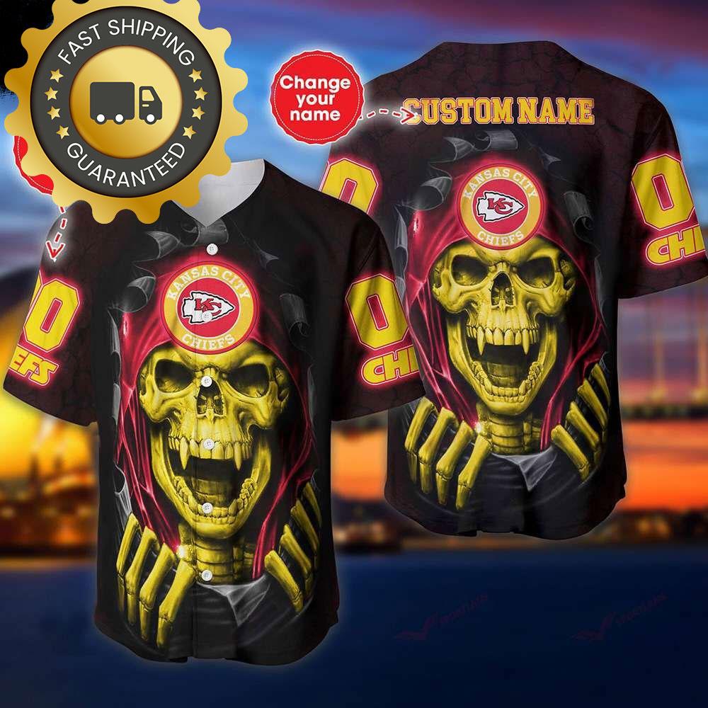 Kansas City Chiefs Custom NLF Jersey Skull Personalized Baseball Jersey