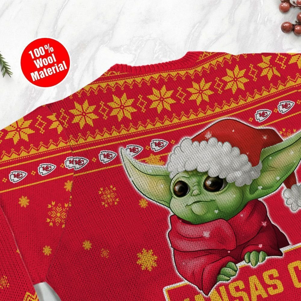 Kansas City Chiefs Cute Baby Yoda Grogu Ugly Christmas Sweater Adult 3D Funny Matching for family - Image 5