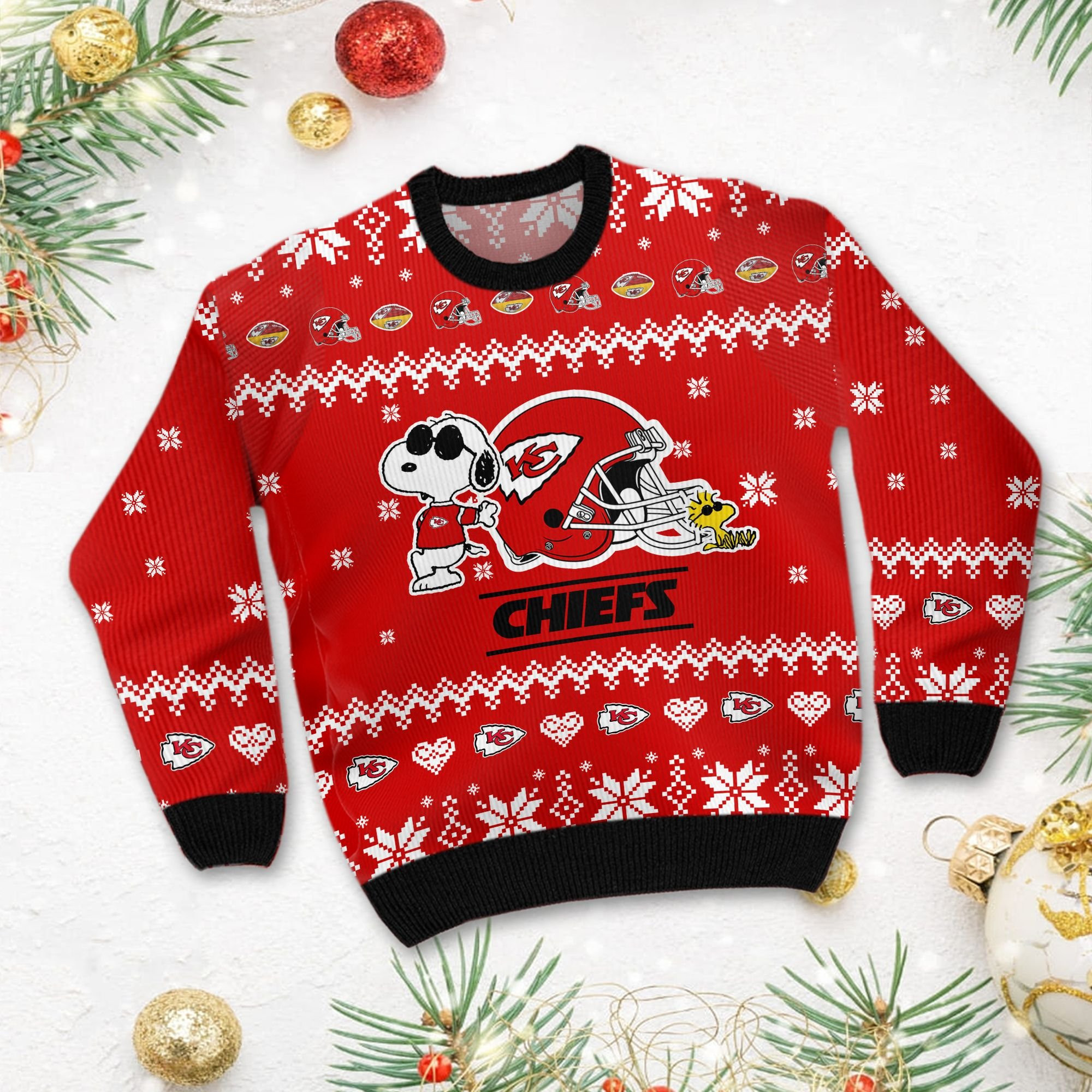 Kansas City Chiefs Cute The Snoopy Show Football Helmet 3D Ugly Christmas Sweater Adult 3D Funny Matching for family - Image 3