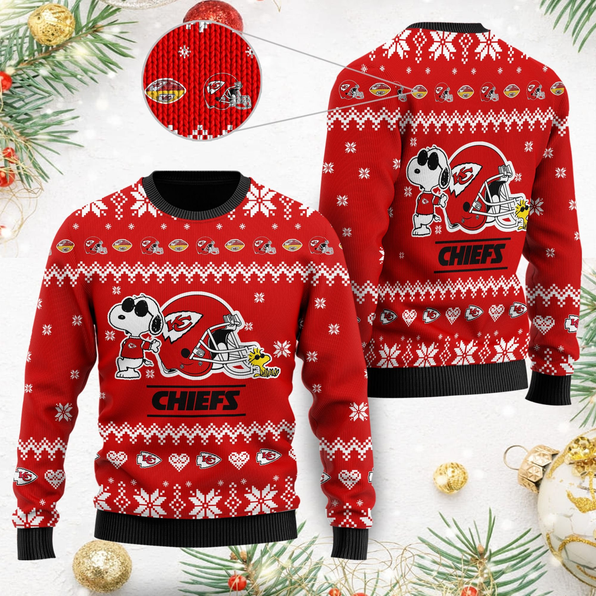 Kansas City Chiefs Cute The Snoopy Show Football Helmet 3D Ugly Christmas Sweater Adult 3D Funny Matching for family