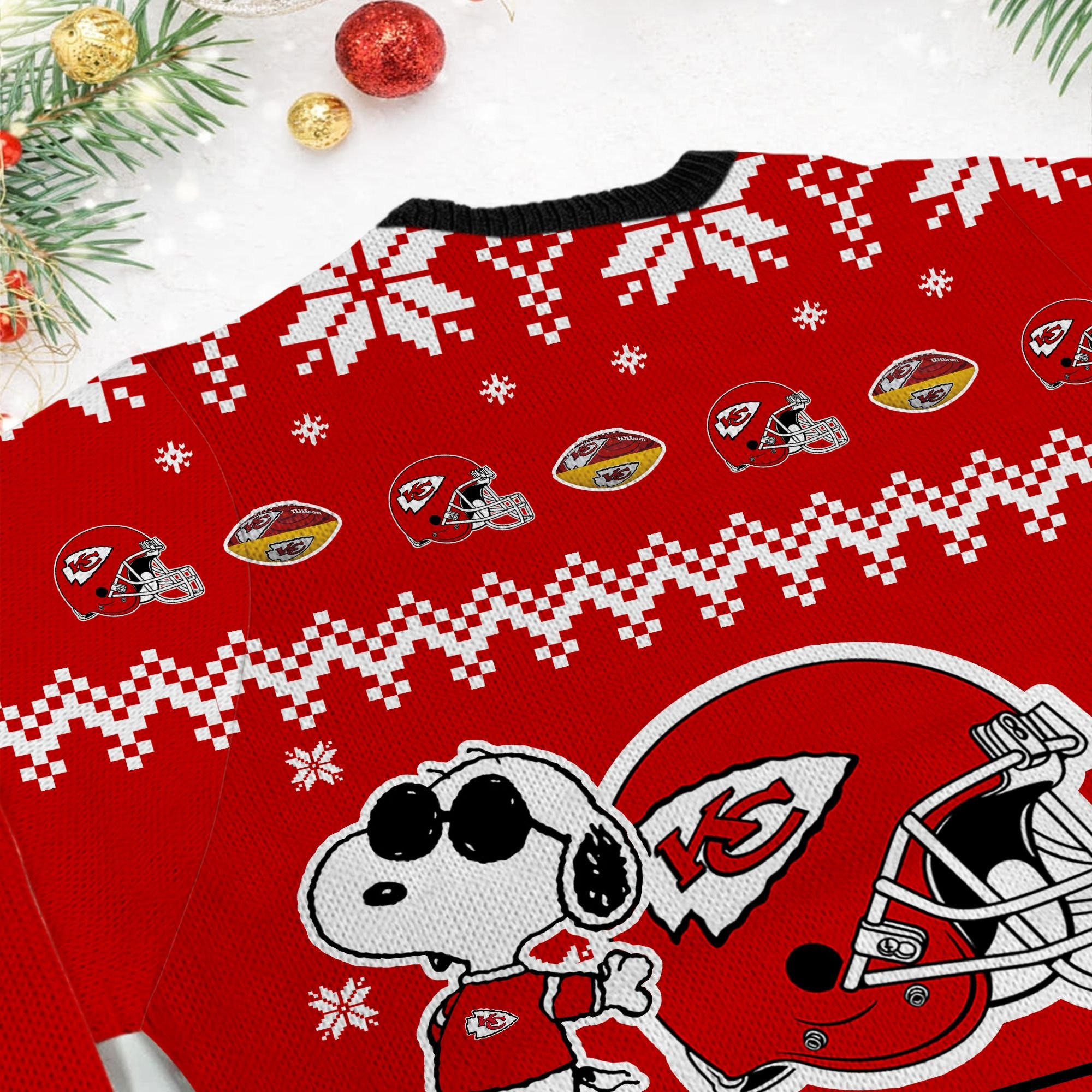 Kansas City Chiefs Cute The Snoopy Show Football Helmet 3D Ugly Christmas Sweater Adult 3D Funny Matching for family - Image 5