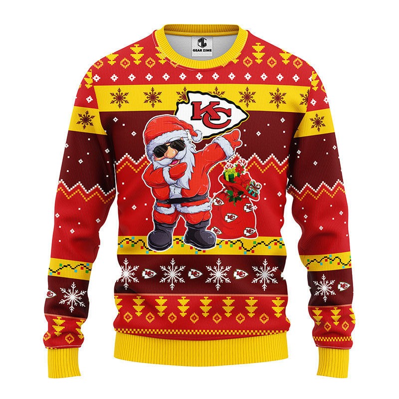Kansas City Chiefs Dabbing Santa Claus Ugly Christmas Sweater Adult 3D Funny Matching for family