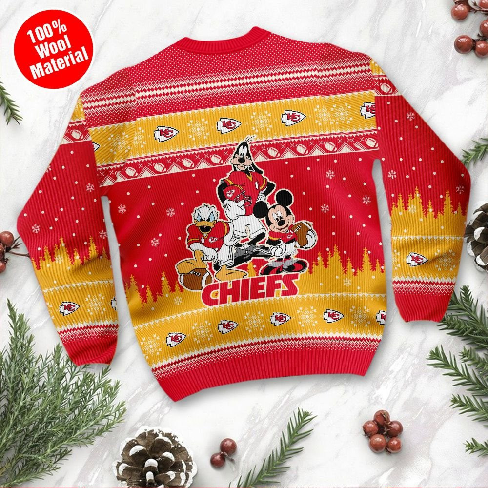 Kansas City Chiefs Disney Donald Duck Mickey Mouse Goofy Personalized Ugly Christmas Sweater Adult 3D Funny Matching for family - Image 3