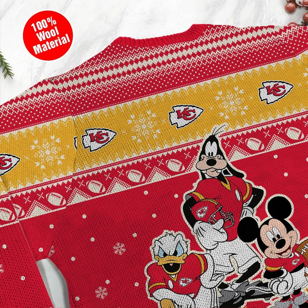 Kansas City Chiefs Disney Donald Duck Mickey Mouse Goofy Personalized Ugly Christmas Sweater Adult 3D Funny Matching for family - Image 5
