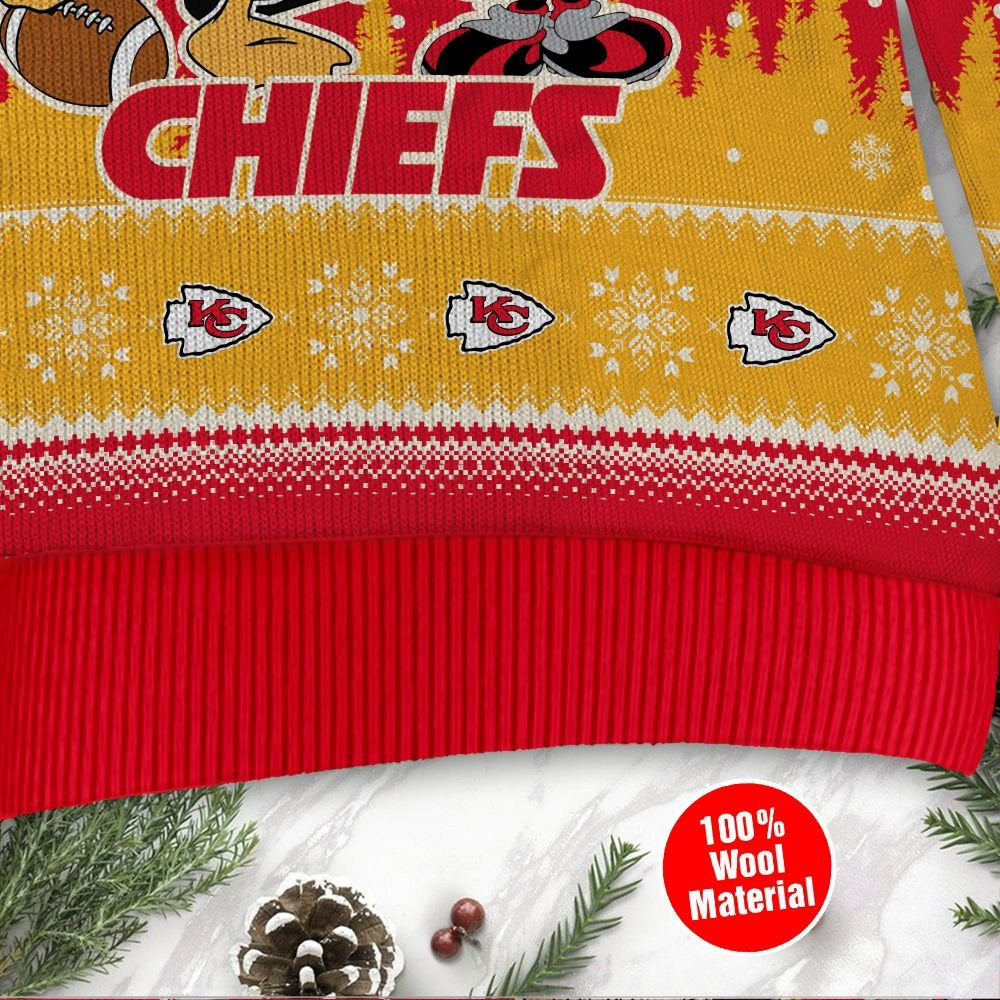 Kansas City Chiefs Disney Donald Duck Mickey Mouse Goofy Personalized Ugly Christmas Sweater Adult 3D Funny Matching for family - Image 4