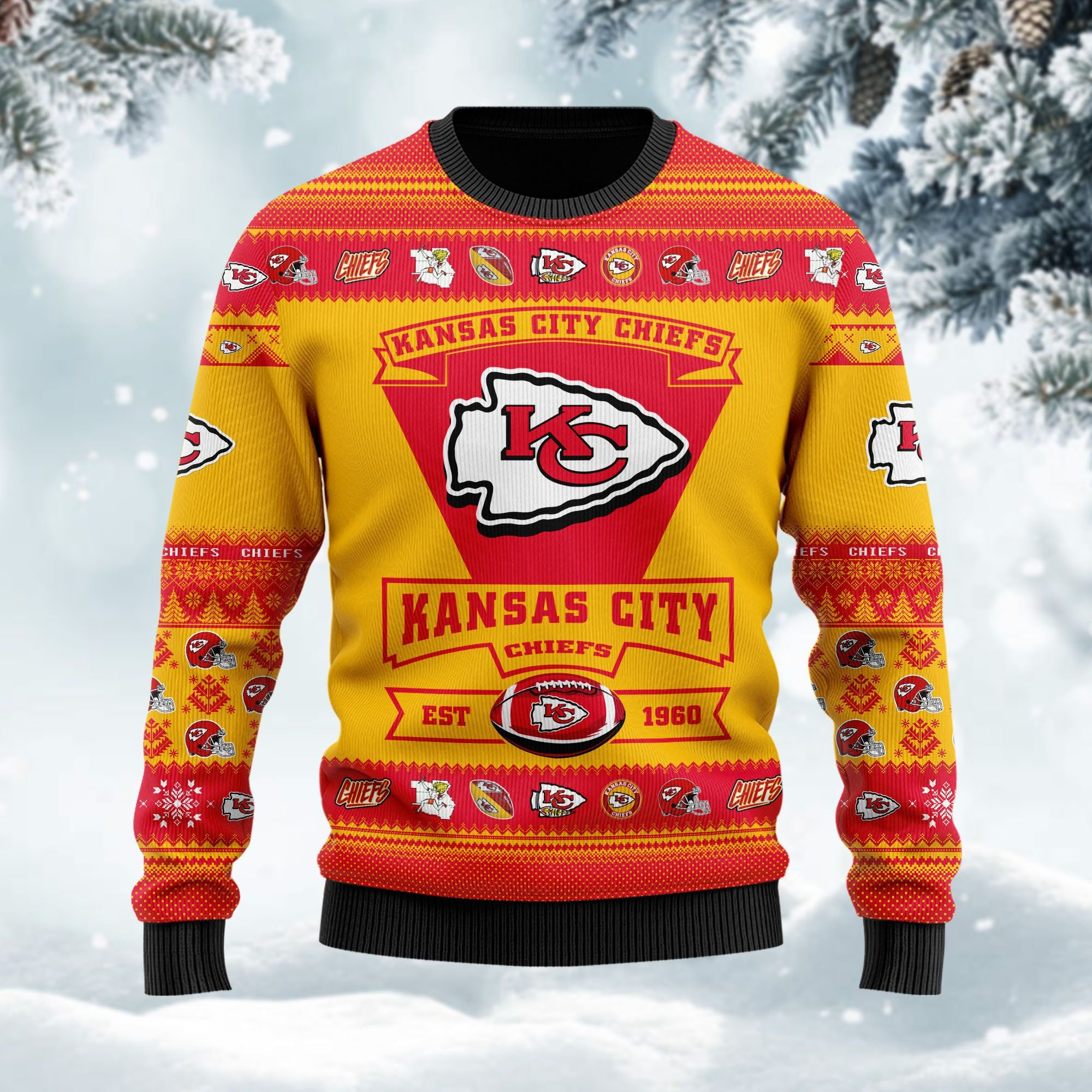 Kansas City Chiefs Football Team Logo Custom Name Personalized Ugly Christmas Sweater Adult 3D Funny Matching for family - Image 3