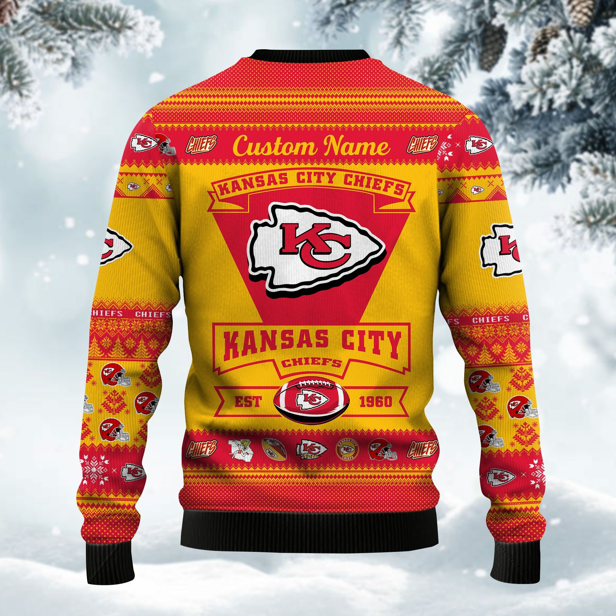 Kansas City Chiefs Football Team Logo Custom Name Personalized Ugly Christmas Sweater Adult 3D Funny Matching for family - Image 4