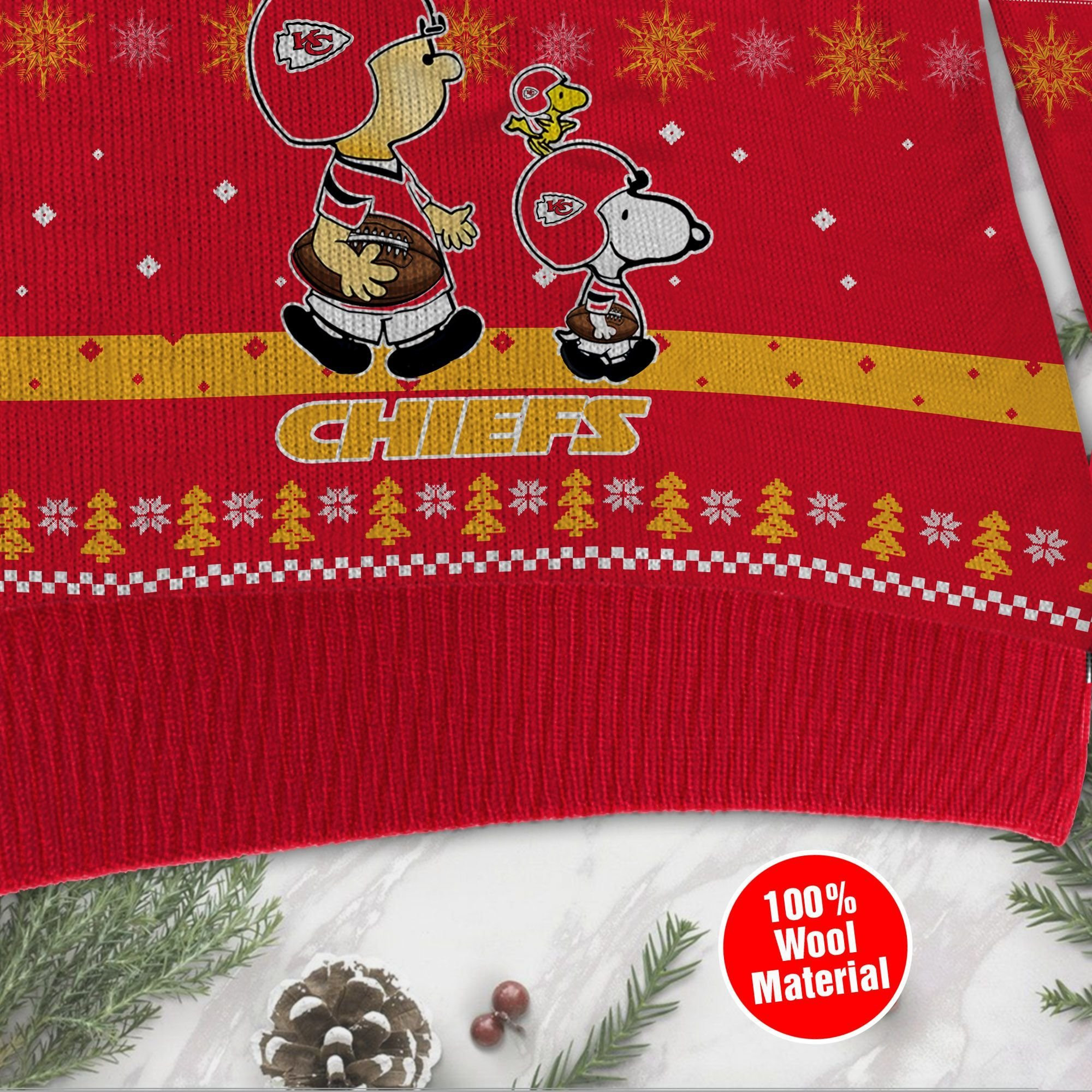 Kansas City Chiefs Funny Charlie Brown Peanuts Snoopy Ugly Christmas Sweater Adult 3D Funny Matching for family - Image 4