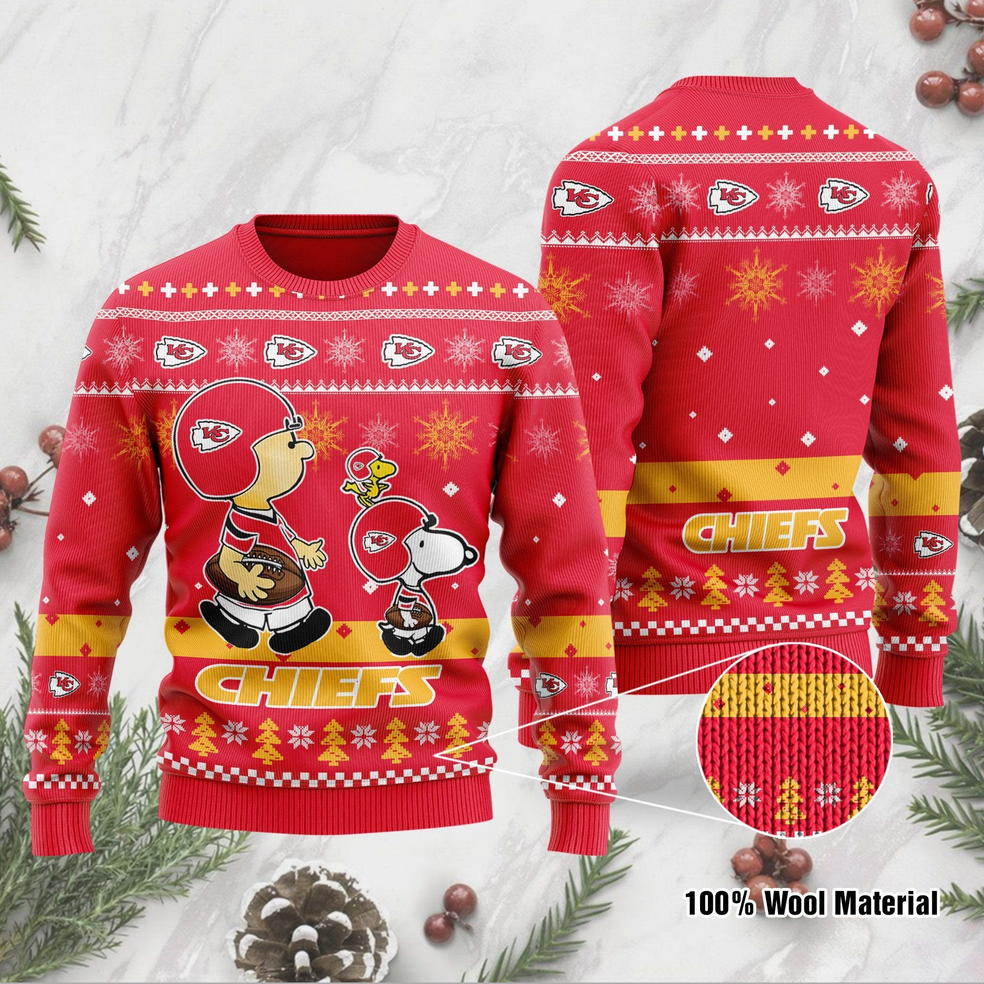 Kansas City Chiefs Funny Charlie Brown Peanuts Snoopy Ugly Christmas Sweater Adult 3D Funny Matching for family