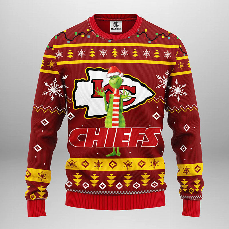 Kansas City Chiefs Funny Grinch Ugly Christmas Sweater Adult 3D Funny Matching for family
