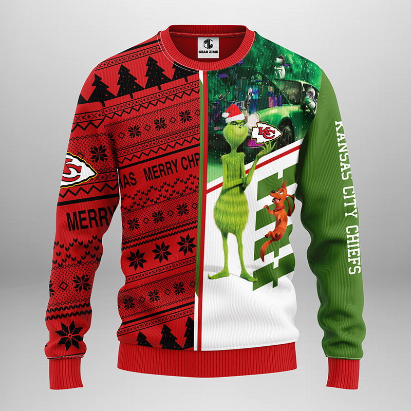 Kansas City Chiefs Grinch & Scooby-Doo Ugly Christmas Sweater Adult 3D Funny Matching for family