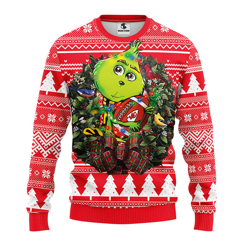 Kansas City Chiefs Grinch Hug Ugly Christmas Sweater Adult 3D Funny Matching for family