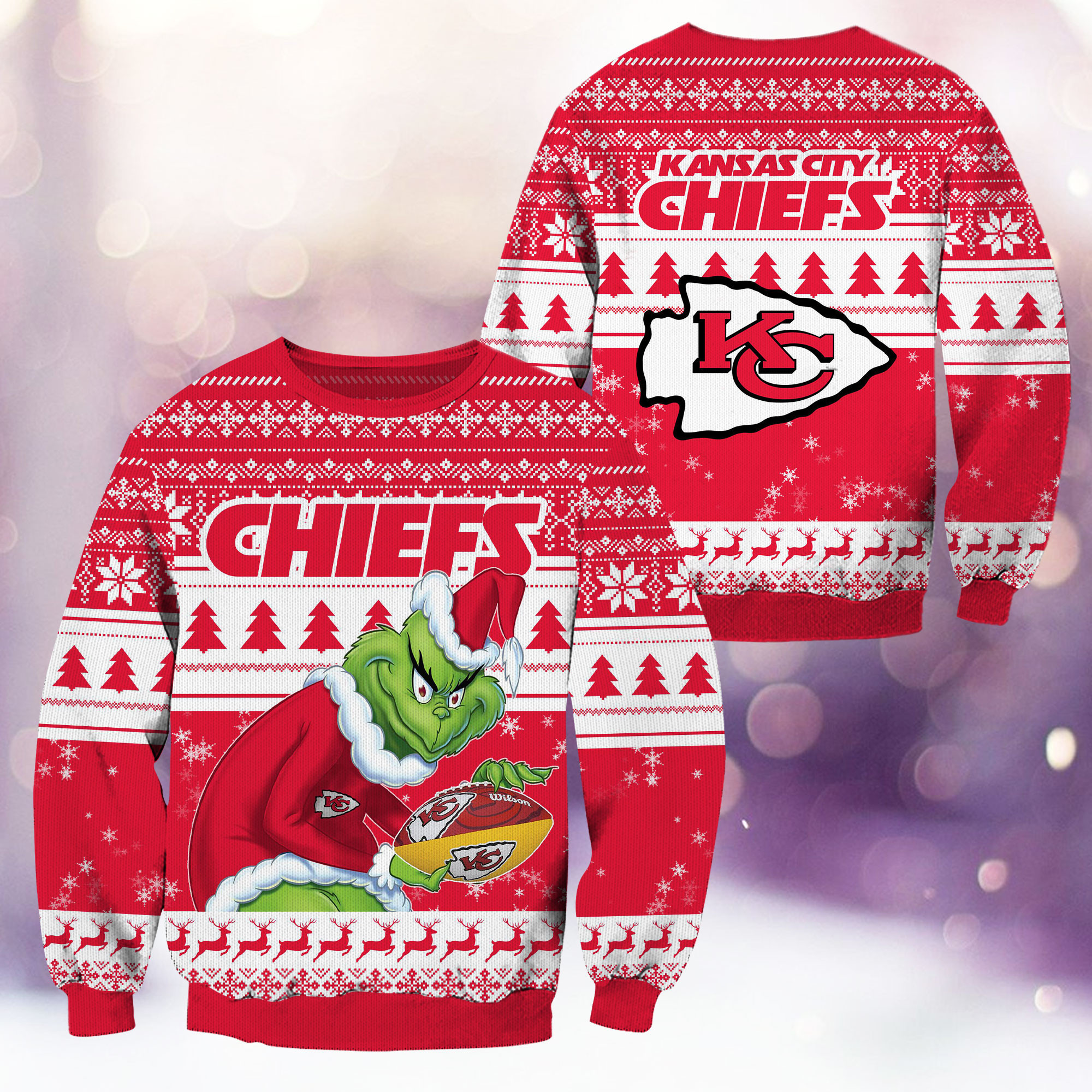 Kansas City Chiefs Grinch Ugly Christmas Sweater Adult 3D Funny Matching for family