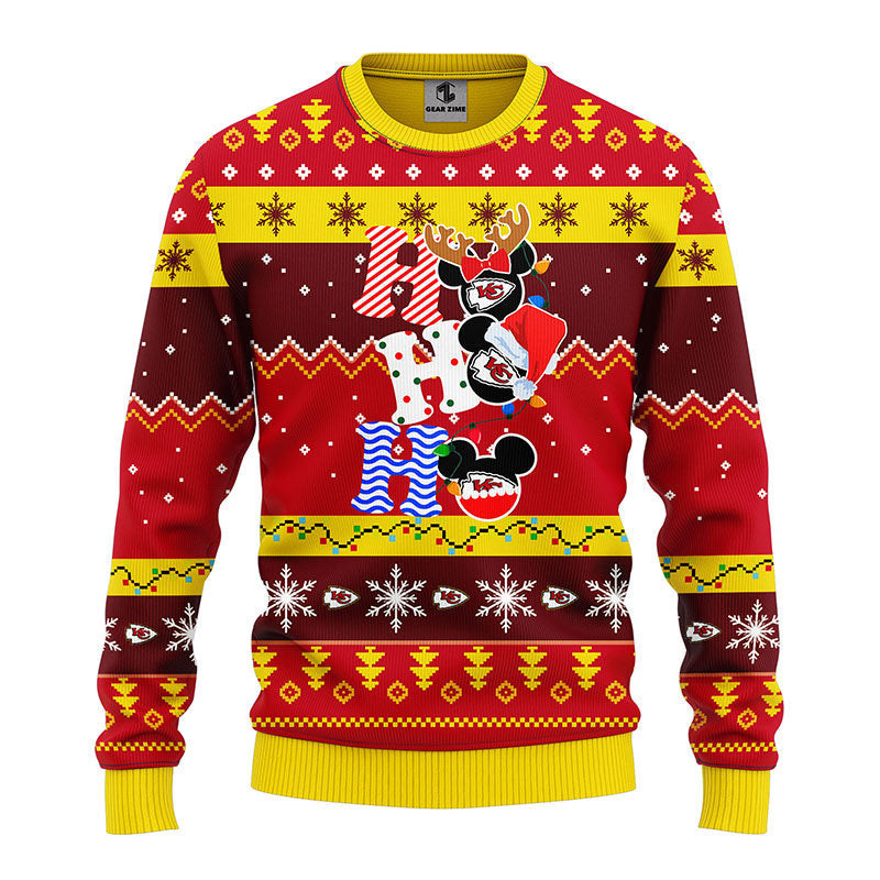 Kansas City Chiefs HoHoHo Mickey Ugly Christmas Sweater Adult 3D Funny Matching for family