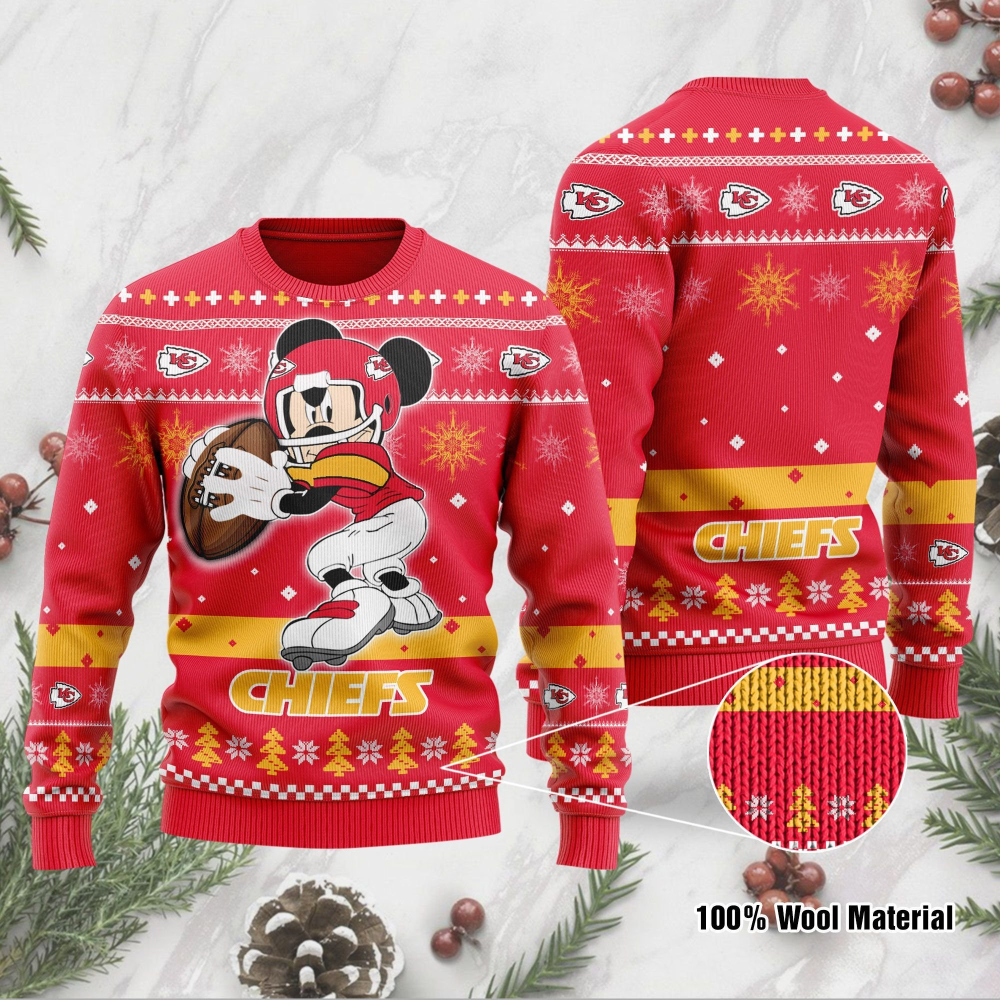Kansas City Chiefs Mickey Mouse Funny Ugly Christmas Sweater Adult 3D Funny Matching for family