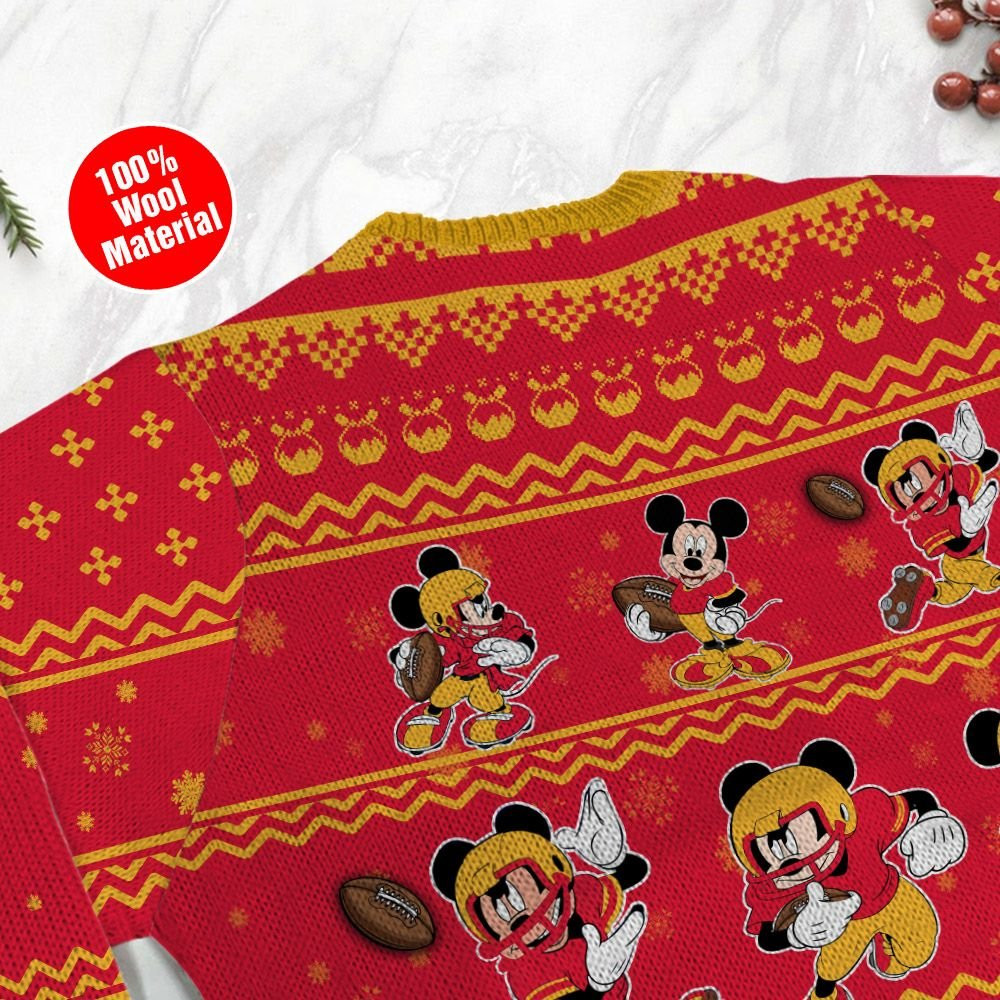 Kansas City Chiefs Mickey Mouse Holiday Party Ugly Christmas Sweater Adult 3D Funny Matching for family - Image 5