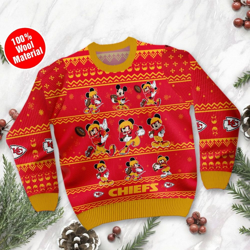 Kansas City Chiefs Mickey Mouse Holiday Party Ugly Christmas Sweater Adult 3D Funny Matching for family - Image 2