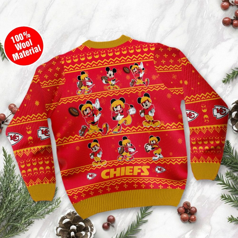 Kansas City Chiefs Mickey Mouse Holiday Party Ugly Christmas Sweater Adult 3D Funny Matching for family - Image 3