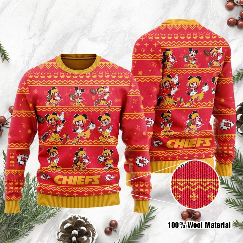 Kansas City Chiefs Mickey Mouse Holiday Party Ugly Christmas Sweater Adult 3D Funny Matching for family