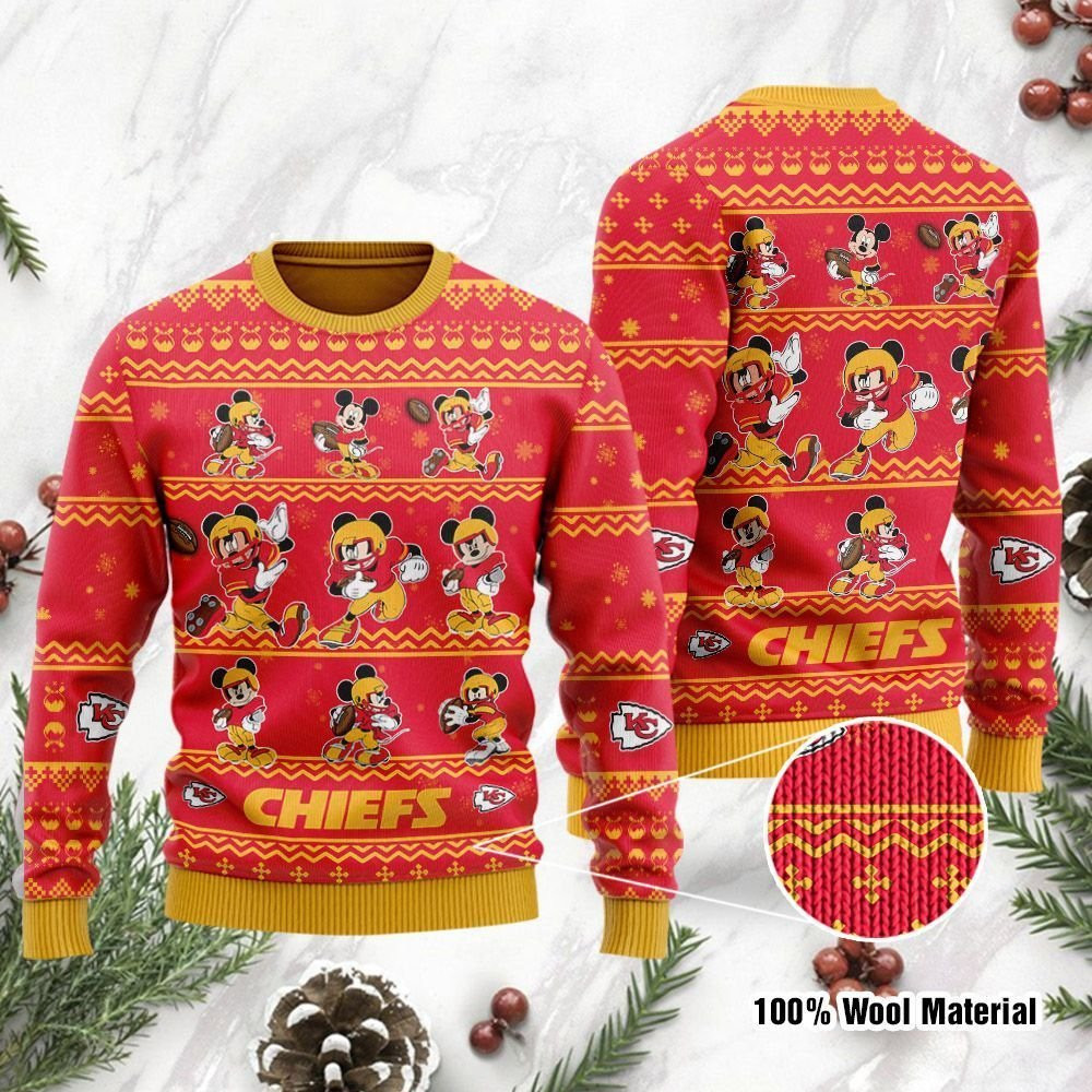 Kansas City Chiefs Mickey Mouse Ugly Christmas Sweater Adult 3D Funny Matching for family