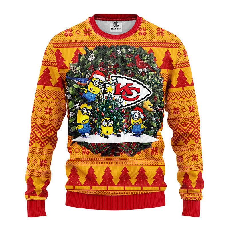 Kansas City Chiefs Minion Ugly Christmas Sweater Adult 3D Funny Matching for family