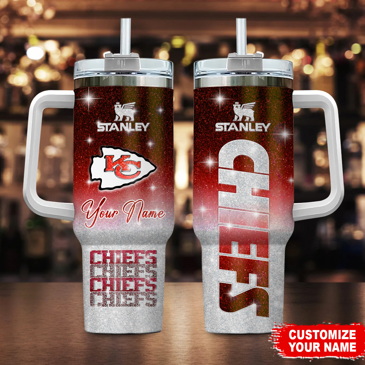 Kansas City Chiefs NFL Glitter Custom Stanley Cup 40 oz 30 oz Tumbler With HandleTVC230197