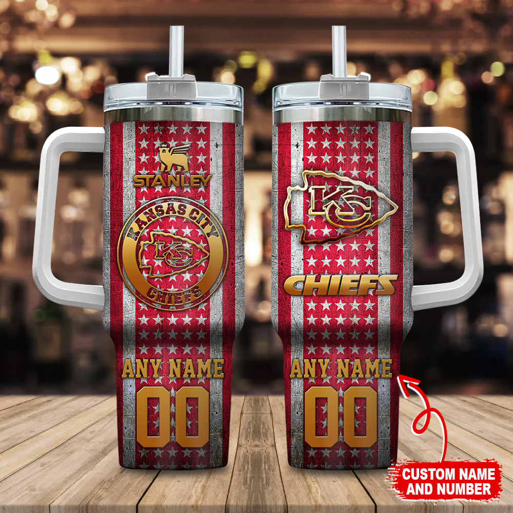 Kansas City Chiefs NFL Golden Logos US Flag Custom Stanley Cup 40 oz 30 oz Tumbler With HandleTVC230180