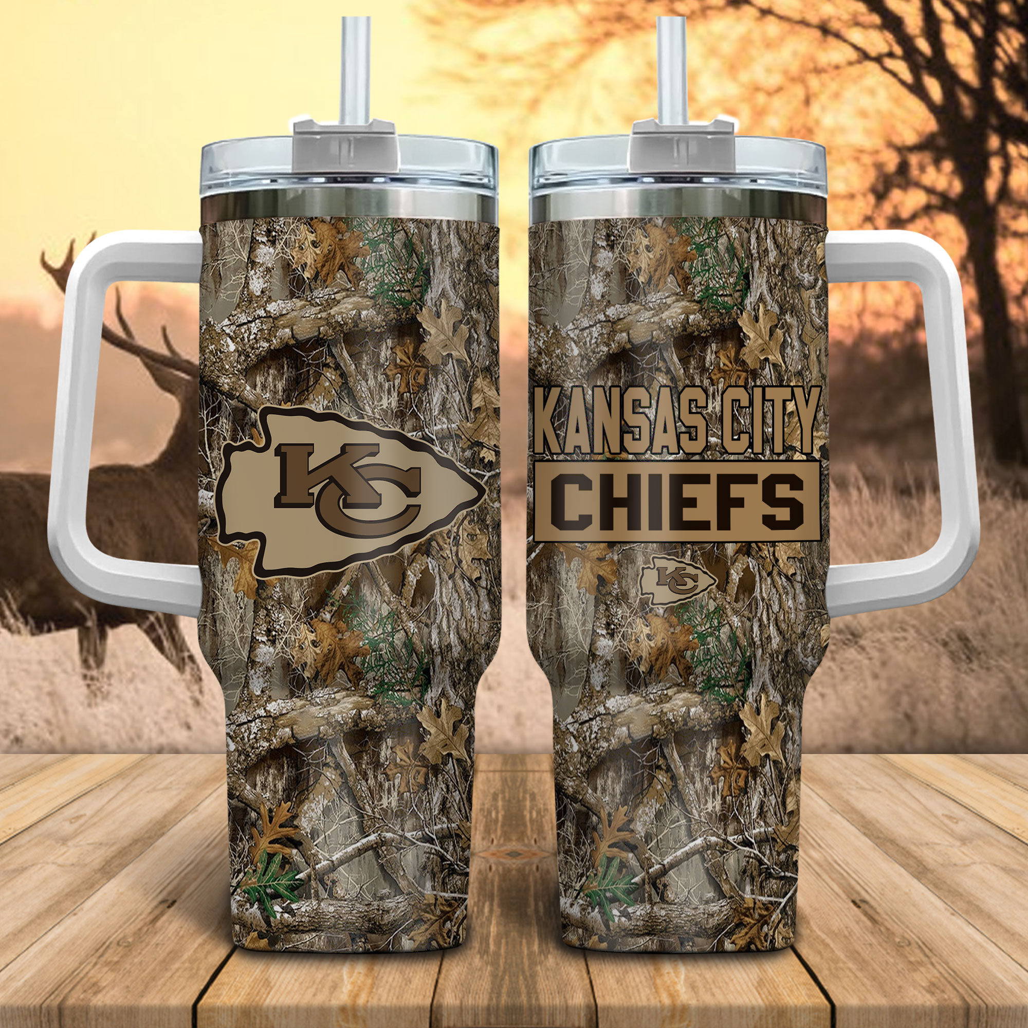Kansas City Chiefs NFL Hunting Realtree Custom Stanley Cup 40 oz 30 oz Tumbler With HandleTVC230146